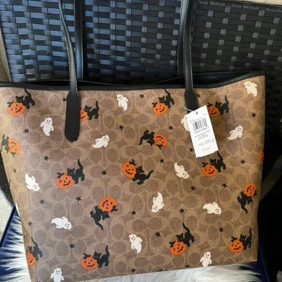 🎃🎃CW450 Coach City Tote In Signature Canvas With Halloween Print - Picture 6 of 10